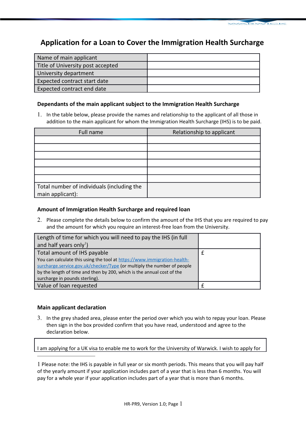 Applicationfor a Loan to Cover the Immigration Health Surcharge