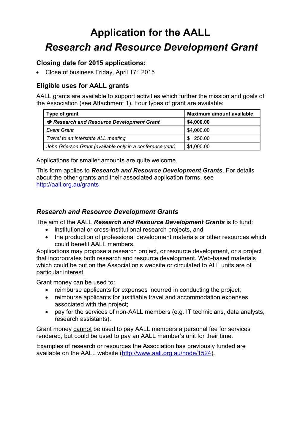 Applications for AALL Grants