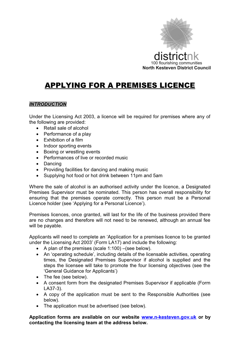 Applying for a Premises Licence