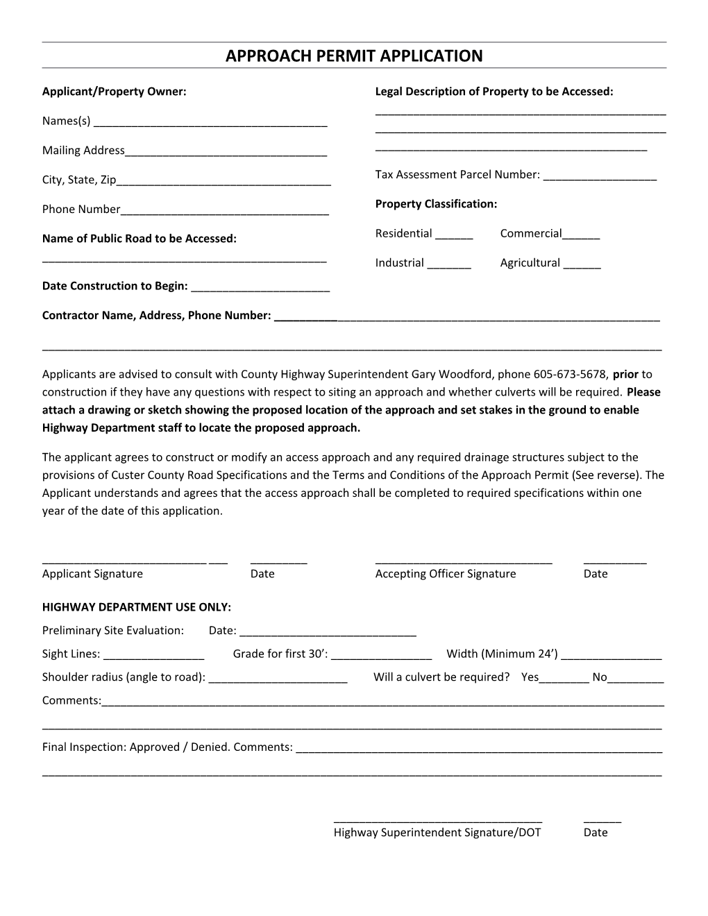 Approach Permit Application