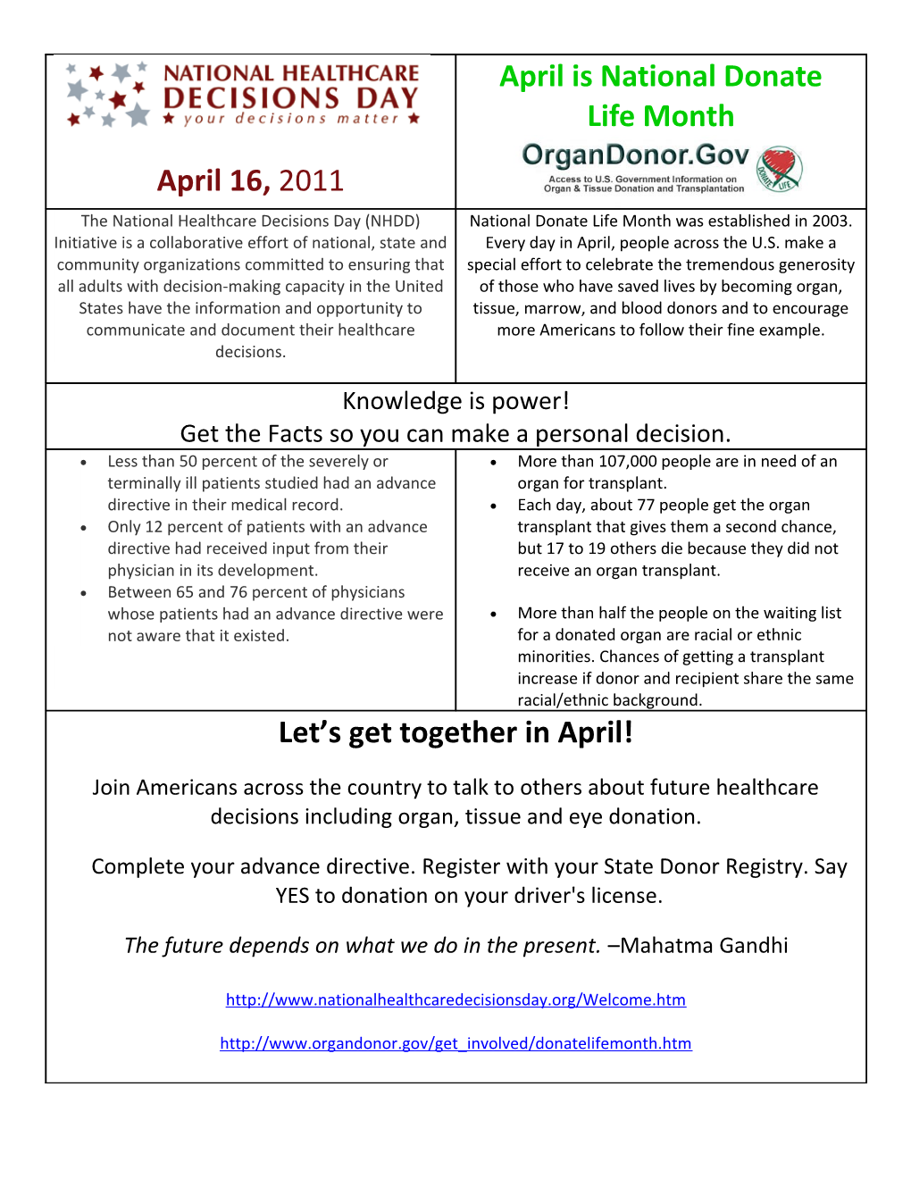 April Is National Donate