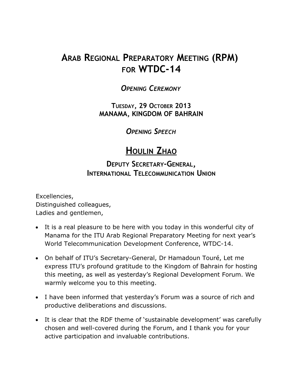 Arab Regional Preparatory Meeting (RPM) for WTDC-14