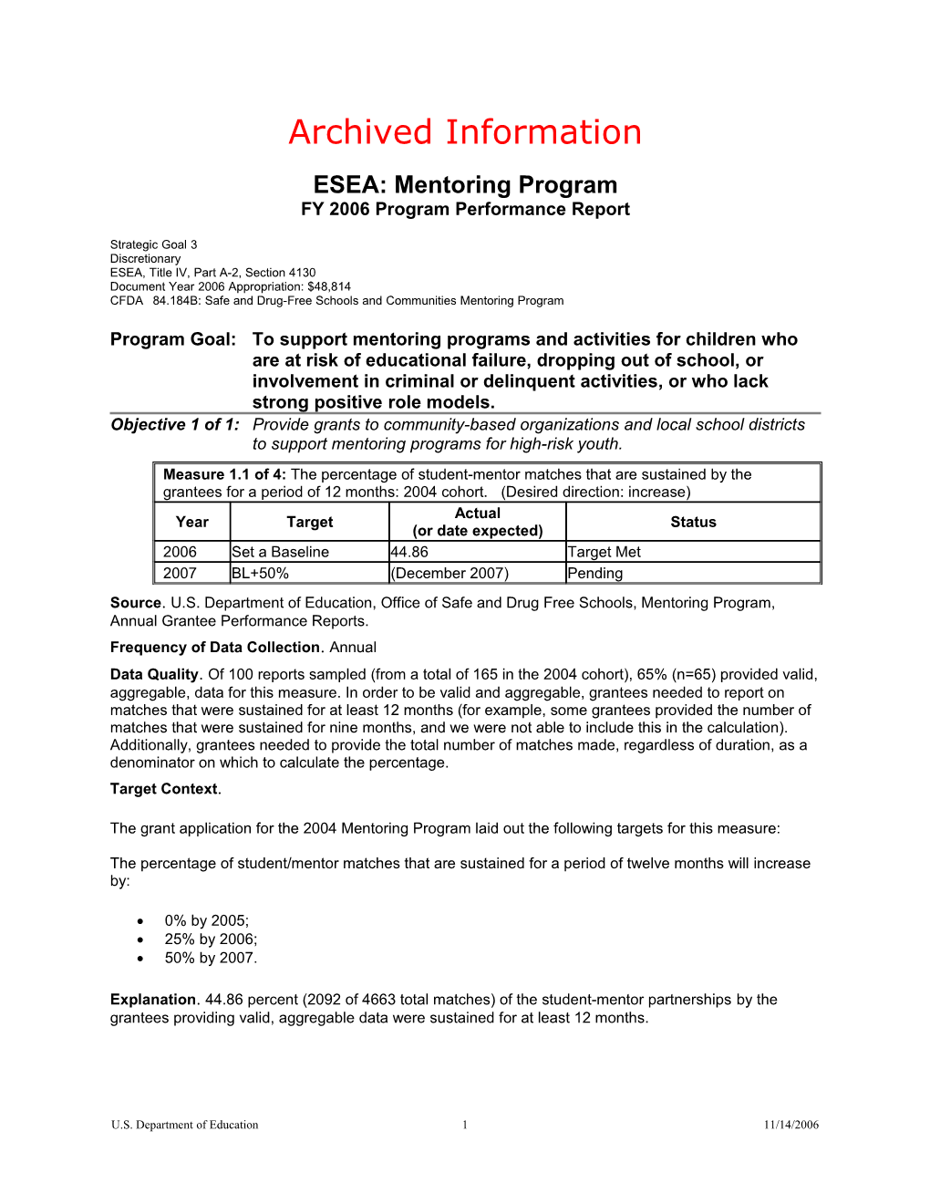 Archived: ESEA: Mentoring Program (MS Word)