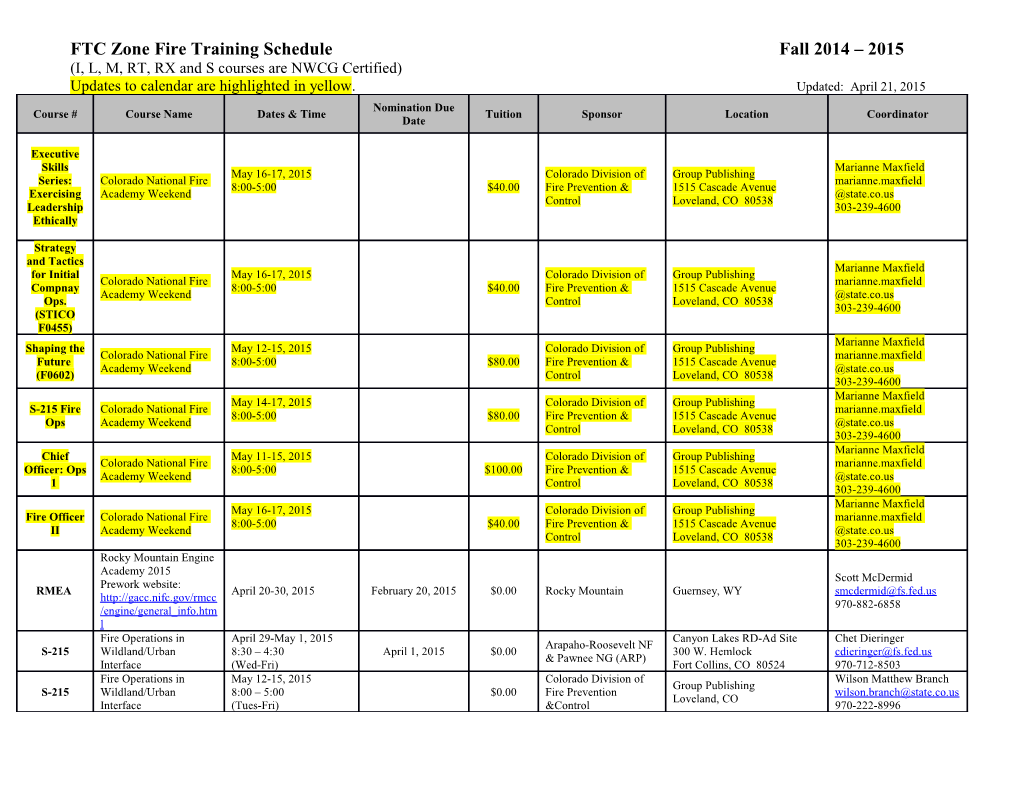 ARF Fire Training Schedule Fall 2007 Spring 2008 Updated: May 27, 2008