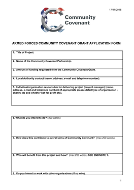 Armed Forces Community Covenant Grant Application Form
