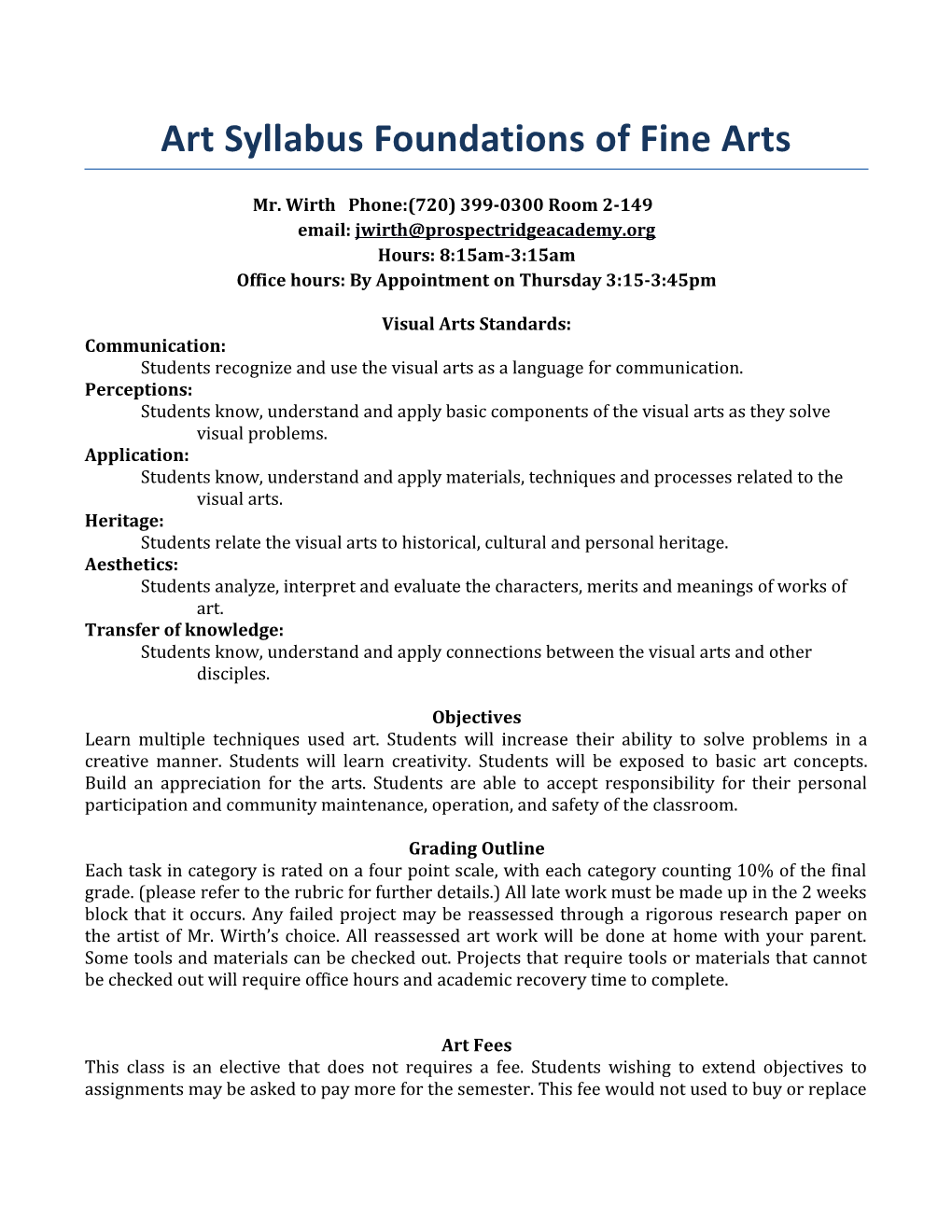 Art Syllabus Foundations of Fine Arts