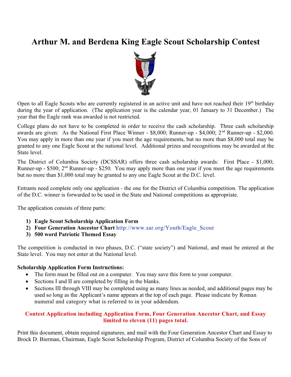 Arthur M. and Berdena King Eagle Scout Scholarship Contest