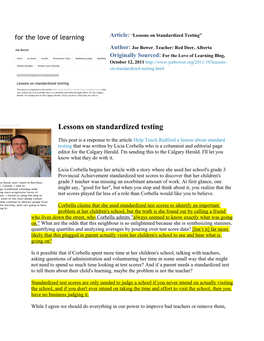 Article: Lessons on Standardized Testing