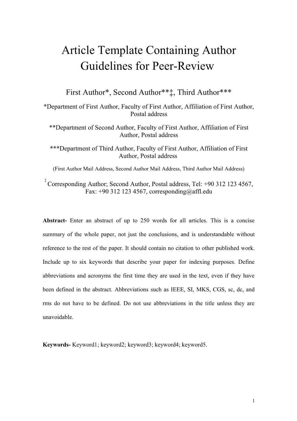 Article Template Containing Author Guidelines for Peer-Review