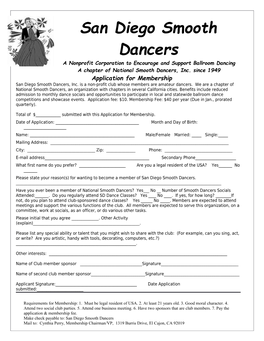 As Membership Chairperson for the San Diego Smooth Dancers (SDSD), I Would Like to Recommend