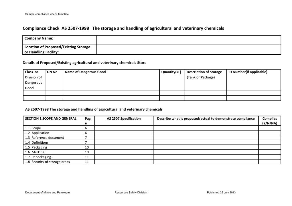 AS2507 Sample Compliance Check Template