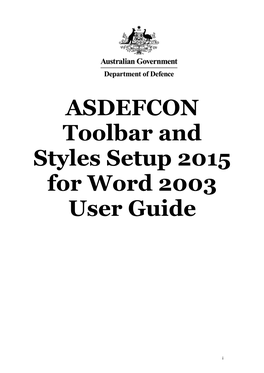 ASDEFCON Toolbar and Styles Setup 2015 for Word 2003 User Guide