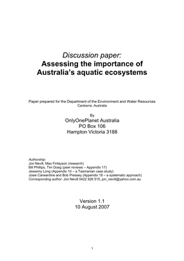 Assessing the Importance of Australia S Aquatic Ecosystems