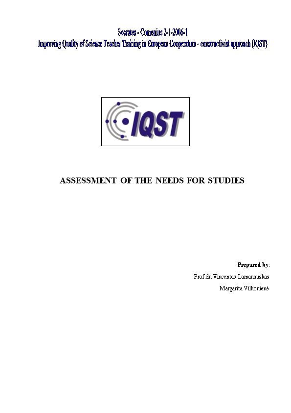 Assessment of the Needs for Studies