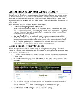 Assign an Activity to a Group Moodle
