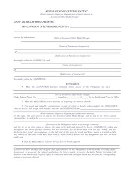Assignment of Letters Patent