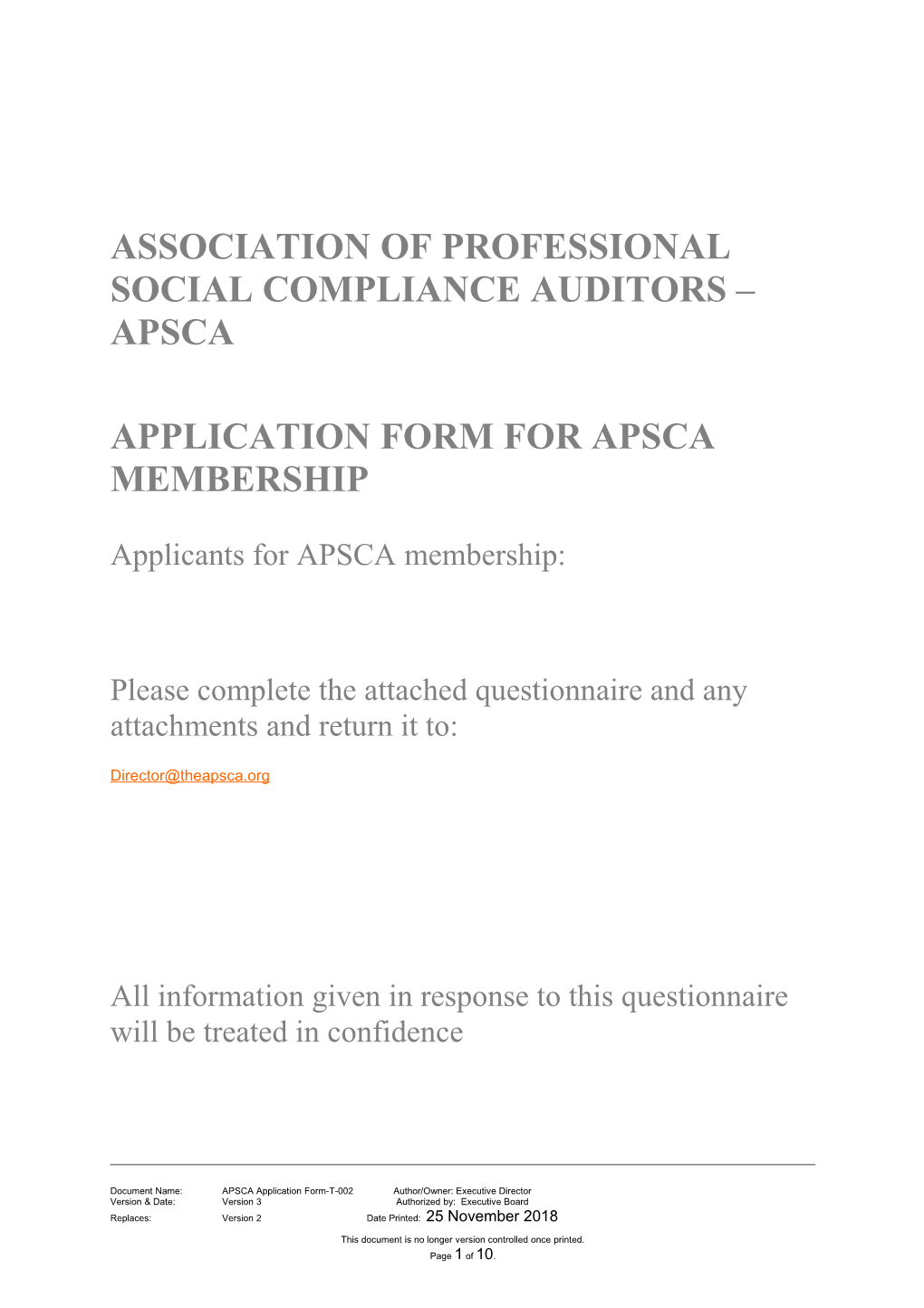 Association of Professional Social Compliance Auditors Apsca