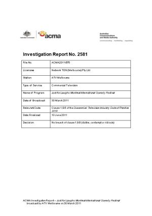ATV Melbourne - ACMA Investigation Report 2581