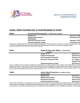 Audio, Video Technology & Film PROGRAM of STUDY