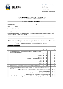 Auditory Processing Assessment