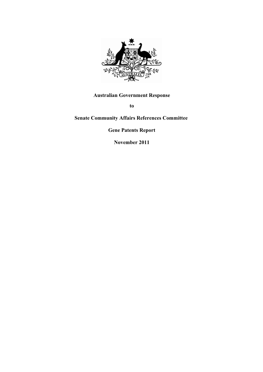 Australian Government Response to Senate Community Affairs References Committee S Report