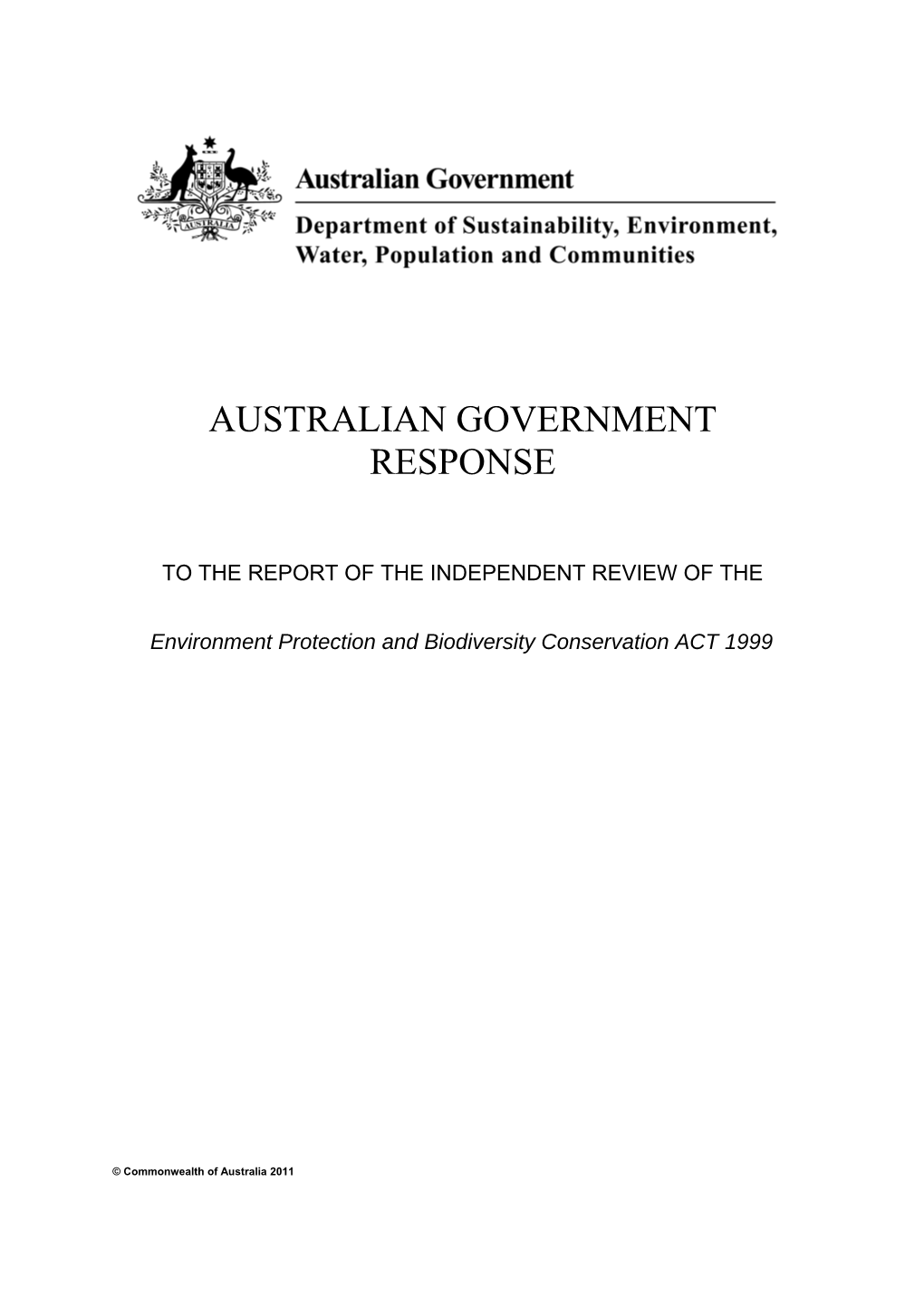 Australian Government Response to the Report of the Independent Review of the Environment