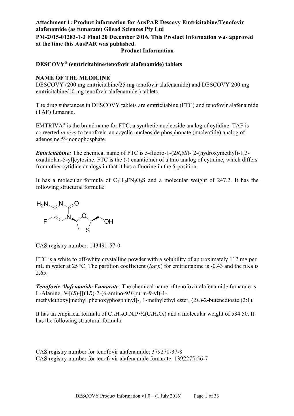 Australian Public Assessment Report for Emtricitabine/Tenofovir Alafenamide (As Fumarate)