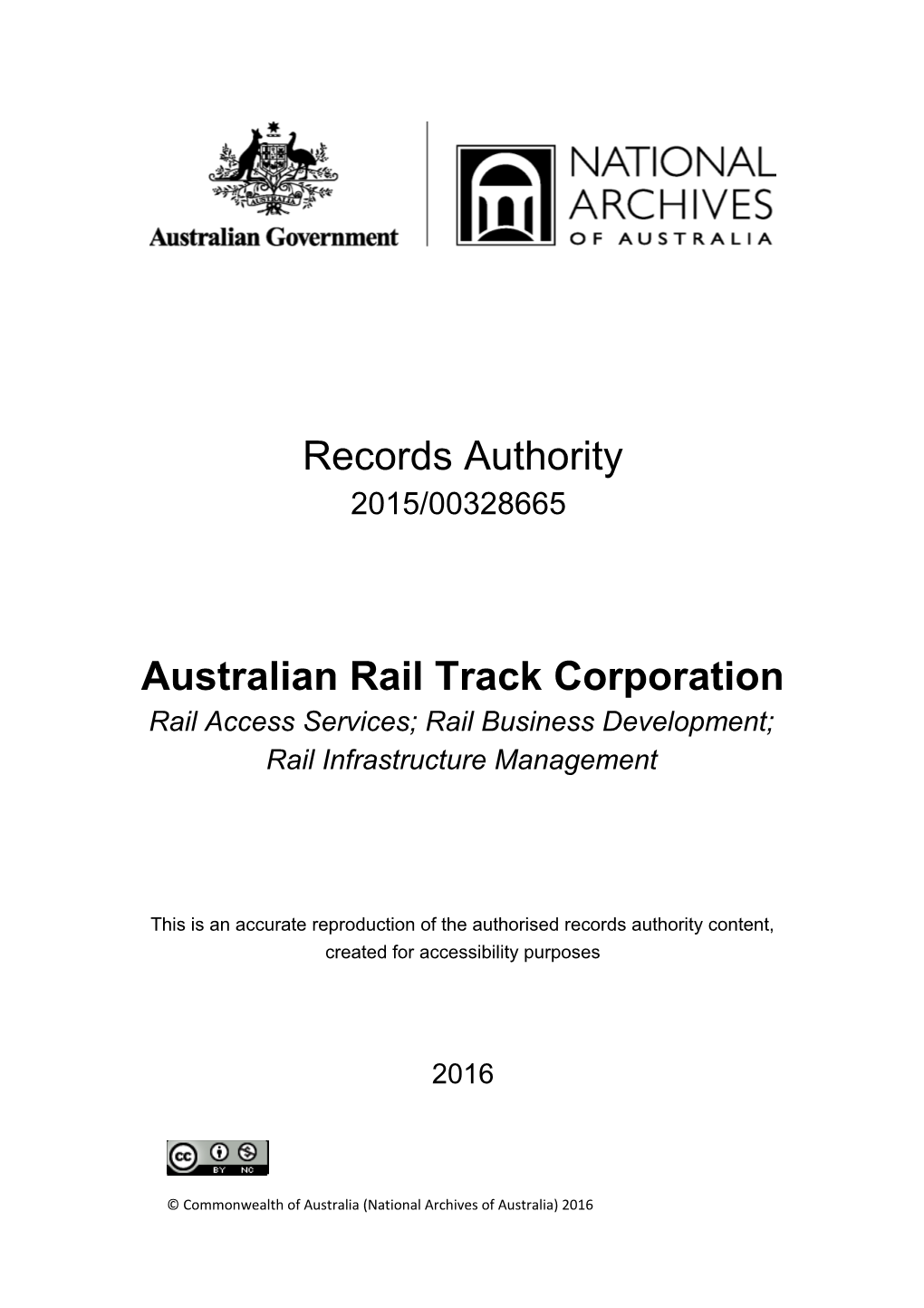 Australian Rail Track Corporation (ARTC) - Record Authority - 2015/00328665