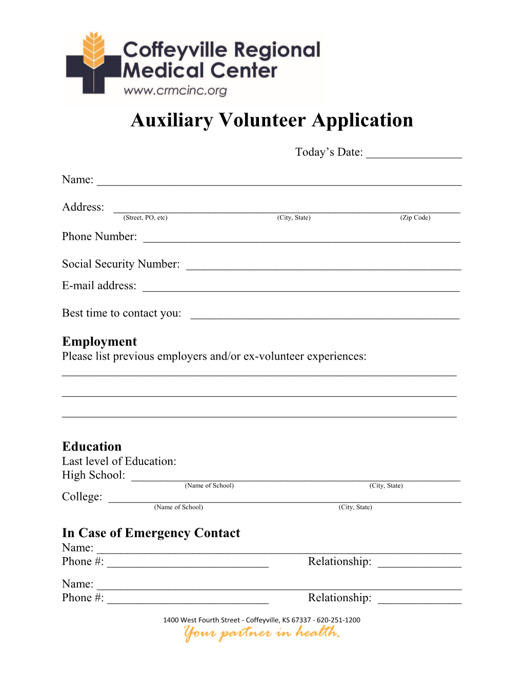 Auxiliary Volunteer Application