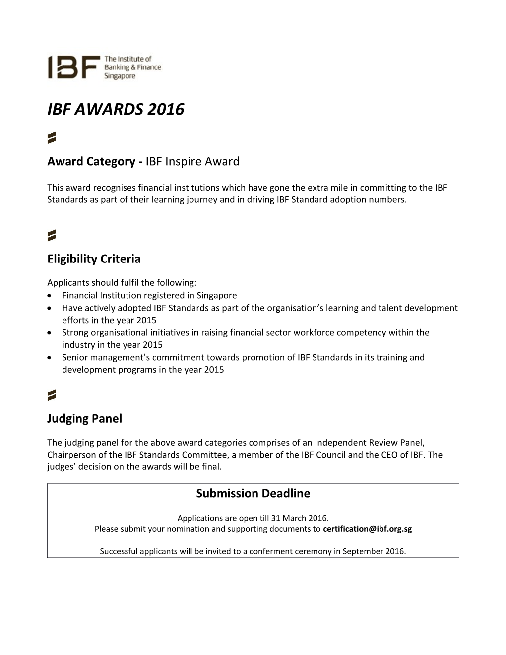 Award Category - IBF Inspire Award