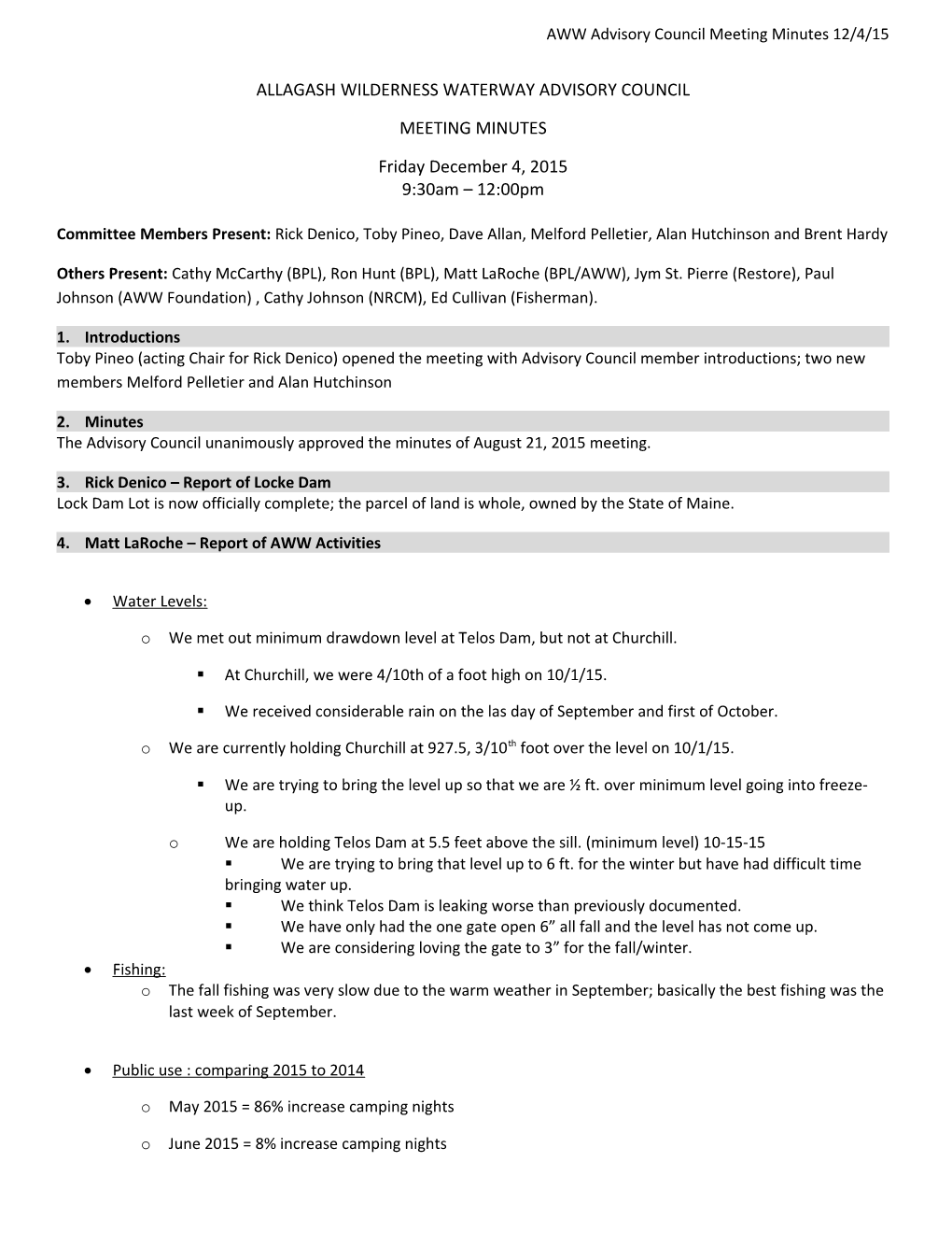 AWW Advisory Council Meeting Minutes 12/4/15