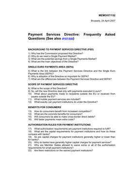 Background to Payment Services Directive (Psd)