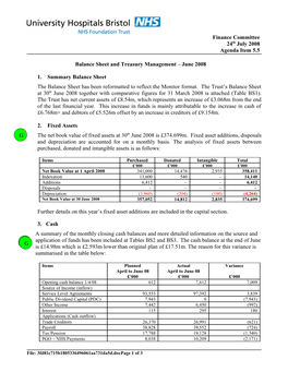 Balance Sheet and Treasury Management June 2008