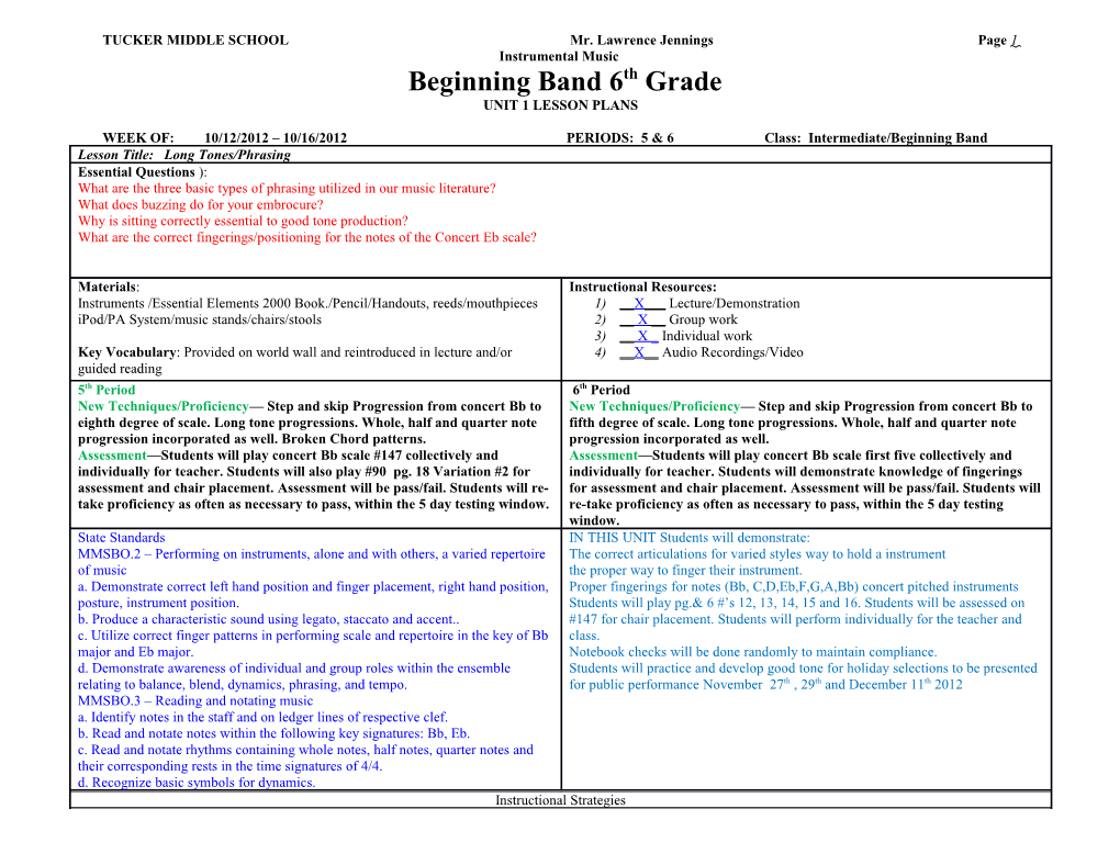 Band Template Lesson Plans 2013