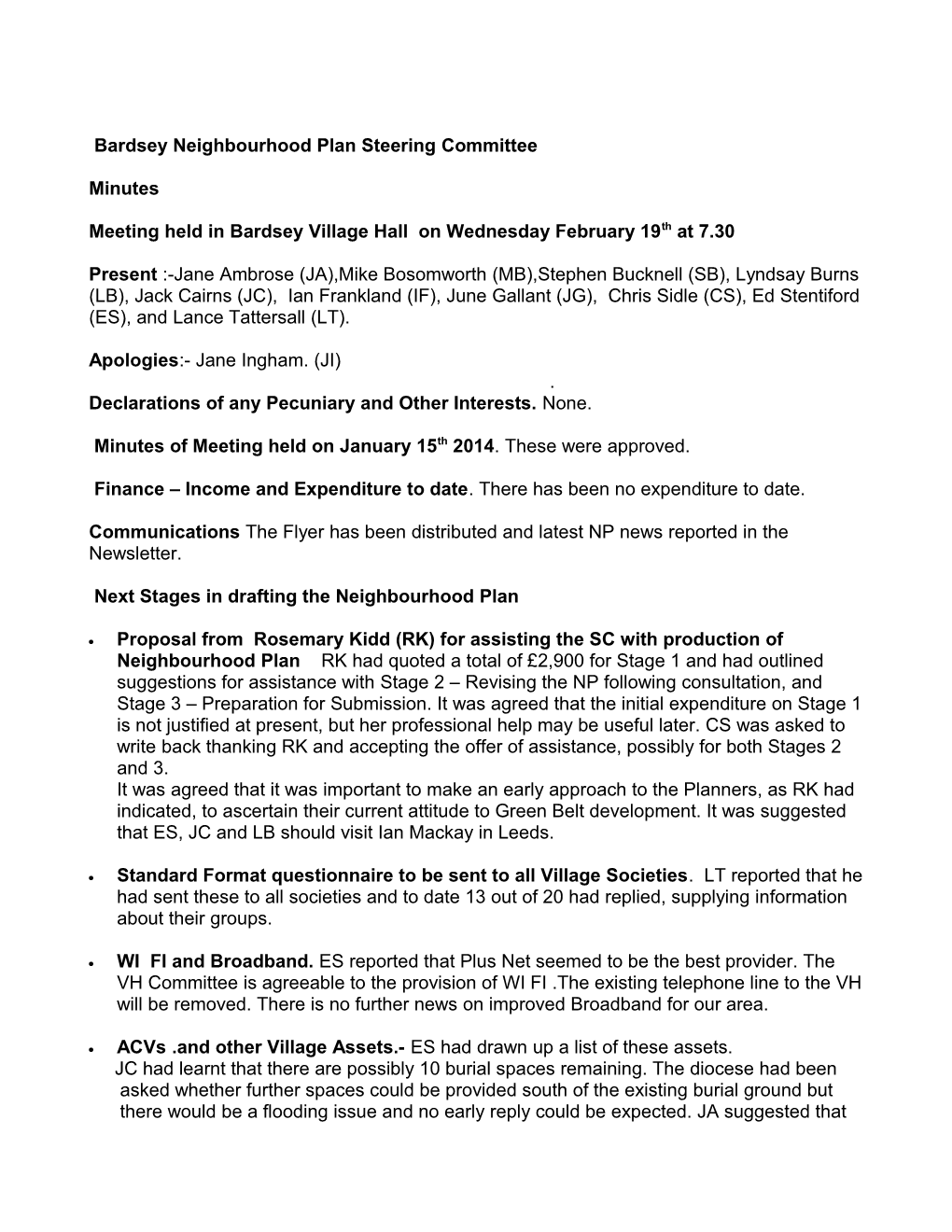 Bardsey Neighbourhood Plan Steering Committee