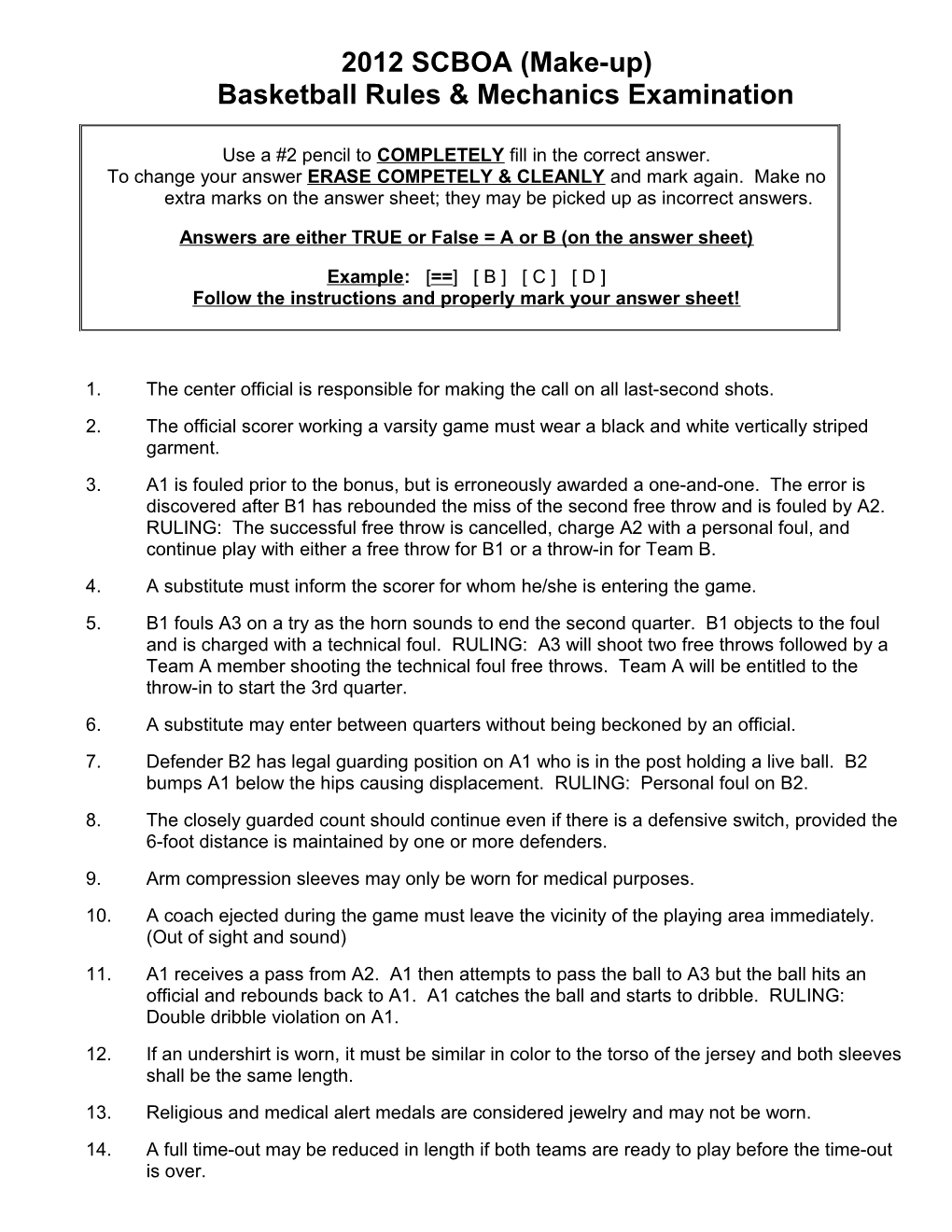 Basketball Rules & Mechanics Examination