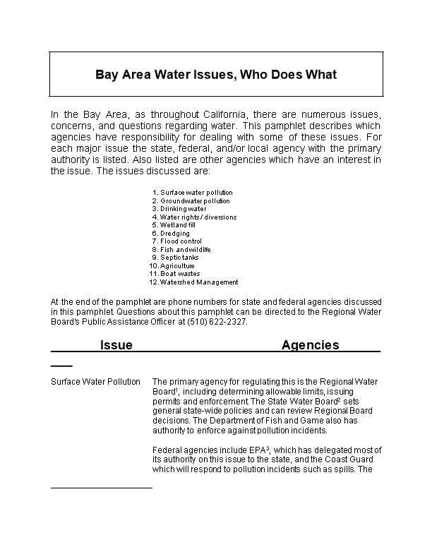 Bay Area Water Issues, Who Does What