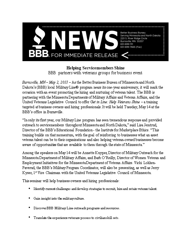 BBB Partners with Veterans Groups for Business Event