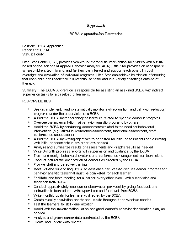 BCBA Apprentice Job Description