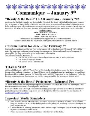 Beauty & the Beast LEAD Auditions - January 20Th