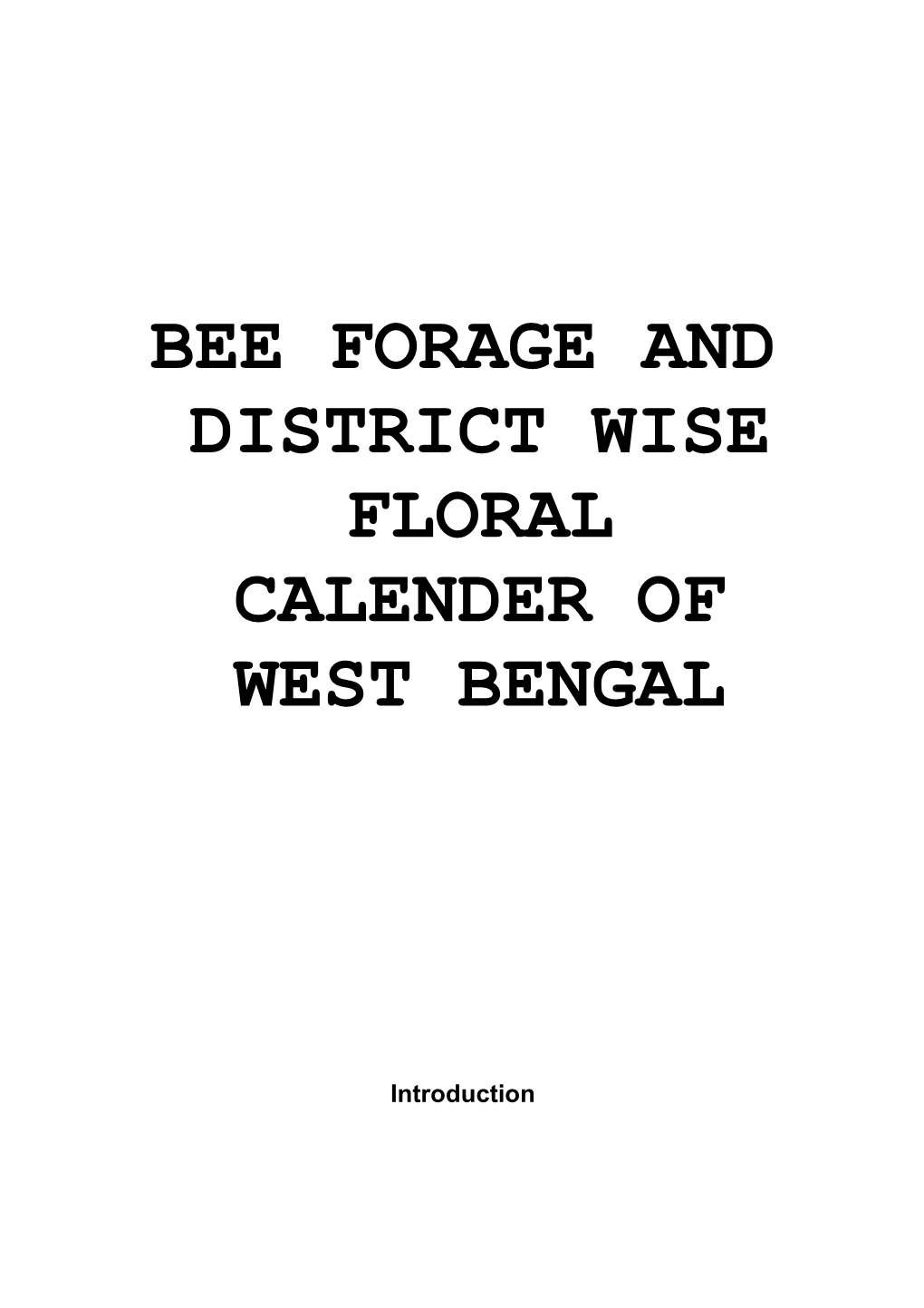 Bee Flora of West Bengal