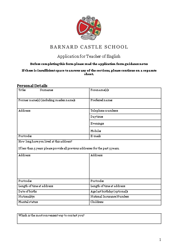 Before Completing This Form Please Read the Application Form Guidance Notes