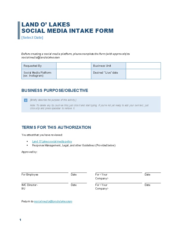 Before Creating a Social Media Platform, Please Complete the Form (With Approvals) To