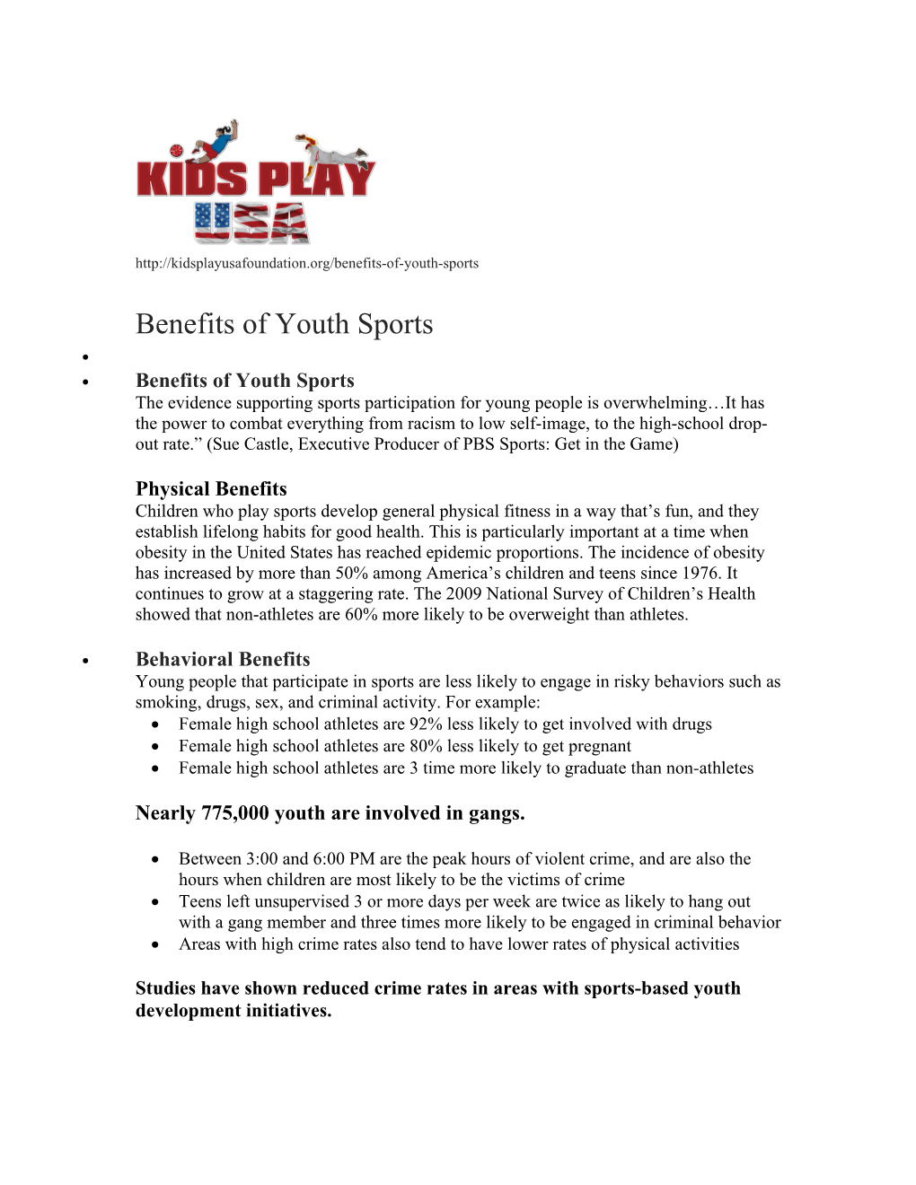 Benefits of Youth Sports