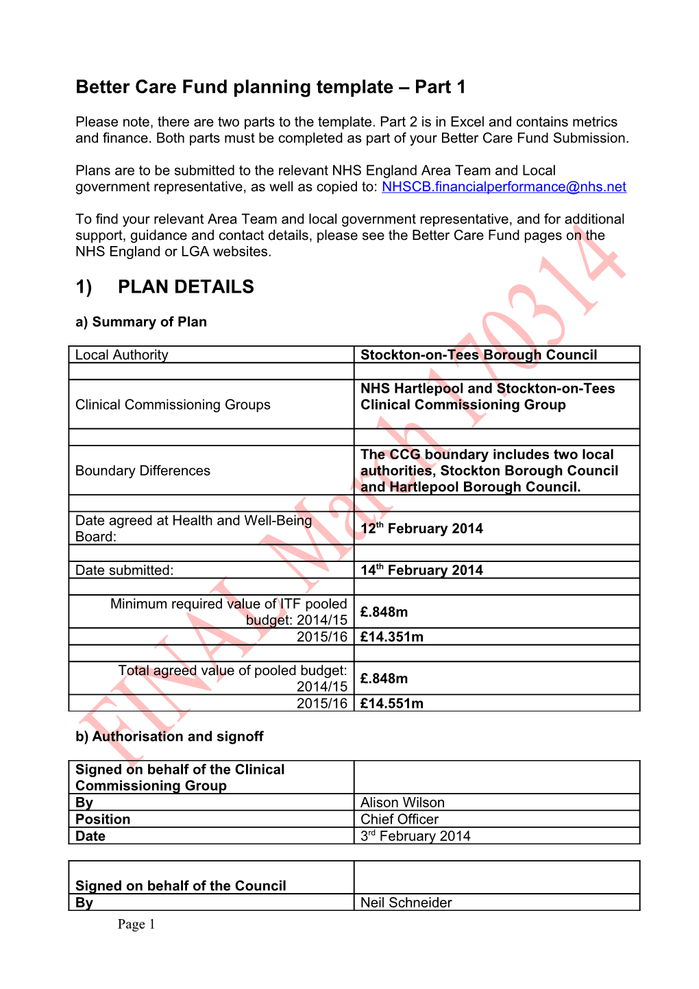 Better Care Fund Planning Template Part 1