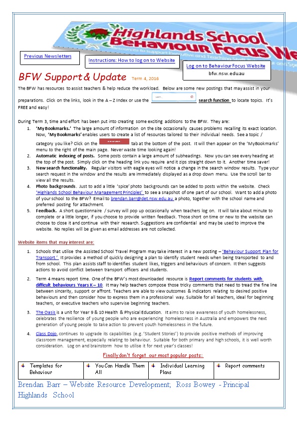 BFW Supportupdate Term 4, 2016