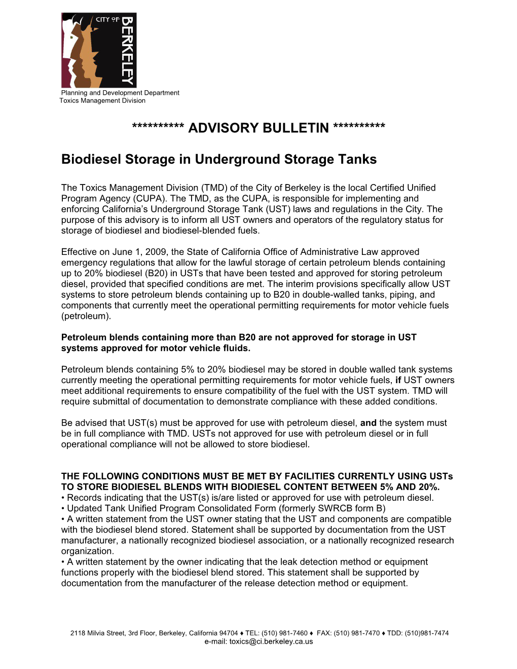 Biodiesel Storage in Underground Storage Tanks