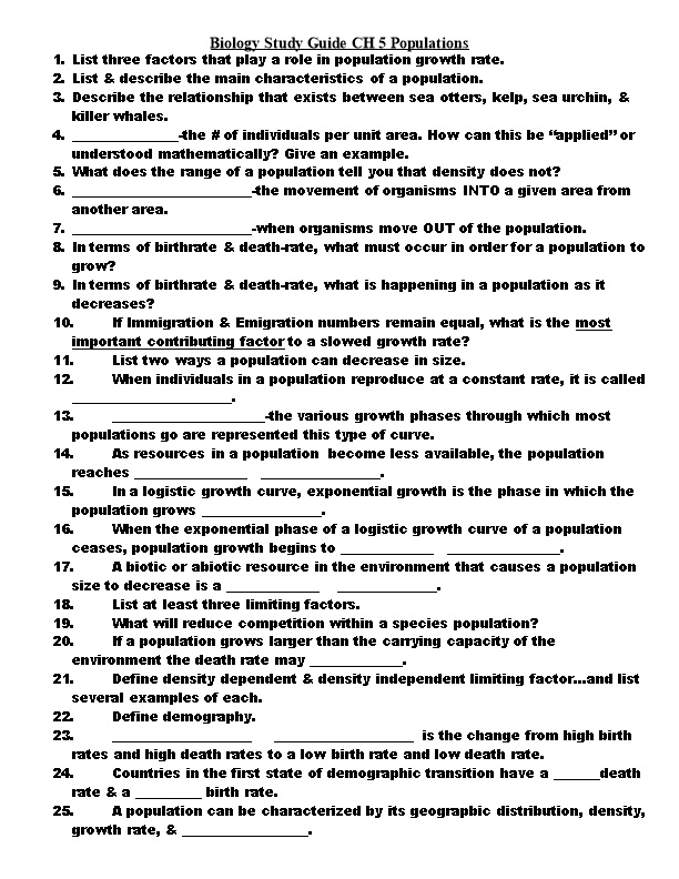Biology Study Guide CH 5 Populations