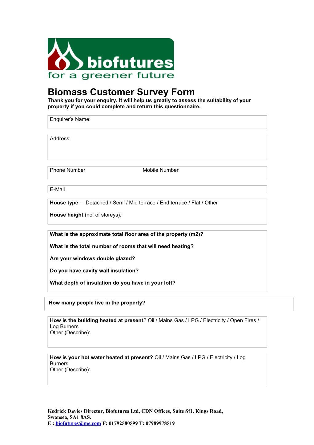 Biomass Customer Survey Form