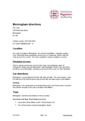 Birmingham Directions